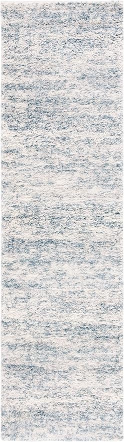 SAFAVIEH Berber Shag Collection Runner Rug - 2' x 6', Ivory & Light Aqua, Modern Design, Non-Shedding & Easy Care, 1.2-inch Thick, Ideal for The Living Room, Bedroom, Dining Room (BER563J-26)