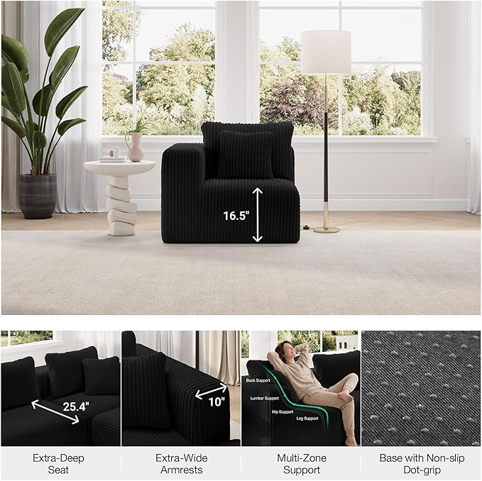 Novilla Modular Sectional Sofa, Modern Cloud Sectional Couch with Smarts Coil® Support, Upholstered Boneless Couch for Living Room Apartments Bedroom, No Assembly Required (Right-Arm Chair)