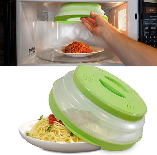 HOVER COVER High Power Magnetic Microwave Splatter Cover with Strongest Magnetic Grip, Collapsible 12-Inch BPA-Free Food Lid, Vented Plate Guard, Dishwasher Safe Space-Saving Storage - Green