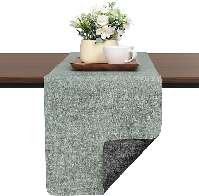 Table Runners 72 Inches Long, Dual-Sided Faux Leather Farmhouse Table Runner Waterproof Heatproof Non-Slip for Living Room Party Home Decor Holiday Decorations(Gray Sage Green, 15 x 72 Inch)