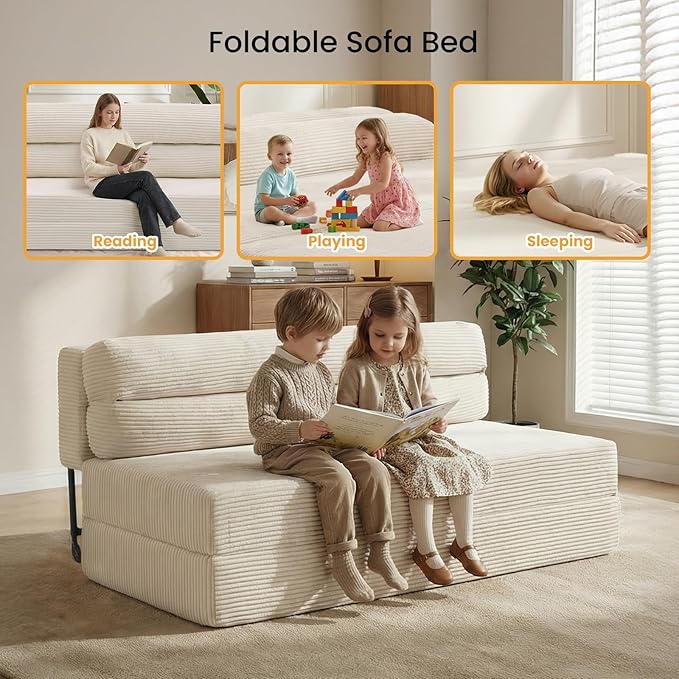 Folding Mattress Full Size, Convertible Sofa Bed with Metal Frame, Foldable Sofa Bed Floor Couch Lounge Sleeper Loveseat Folding Mattress for Living Room