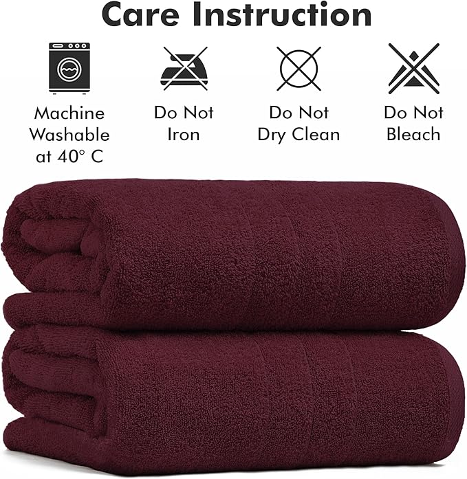 Bath Sheets – Extra Large Bathroom Sheet Set – Pack of 2 Jumbo Towels Burgundy (71x35in) – 100% Cotton Soft Quick Dry Large Bath Towels for Adults Hotel Spa Bathroom Use