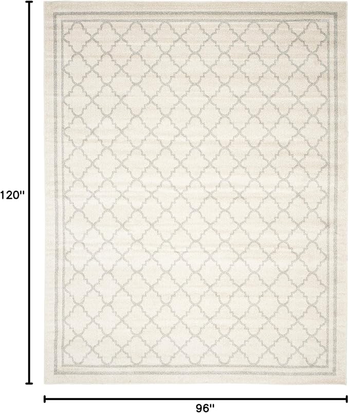 SAFAVIEH Amherst Collection Area Rug - 8' x 10', Beige & Light Grey, Moroccan Trellis Design, Non-Shedding & Easy Care, Ideal for High Traffic Areas in Living Room, Bedroom (AMT422E)