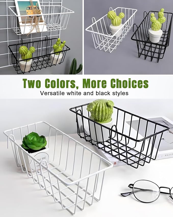 6 Pack Wire Baskets, Grid Panel Hanging Wall Basket, Grid Wall Accessory, Display and Storage Wall Basket for Kitchen, Home Decor, Potted Plants