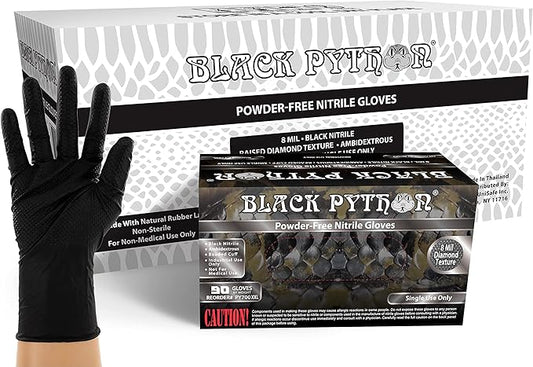 HD 8 MIL Nitrile Disposable Gloves, Latex & Powder Free, Industrial, Raised Diamond Texture, Case/1000