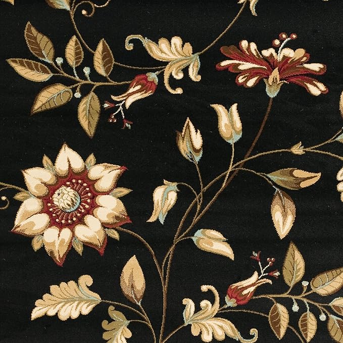 SAFAVIEH Lyndhurst Collection Area Rug - 8'9" x 12', Black & Multi, Traditional Floral Design, Non-Shedding & Easy Care, Ideal for High Traffic Areas in Living Room, Bedroom (LNH552-9091)