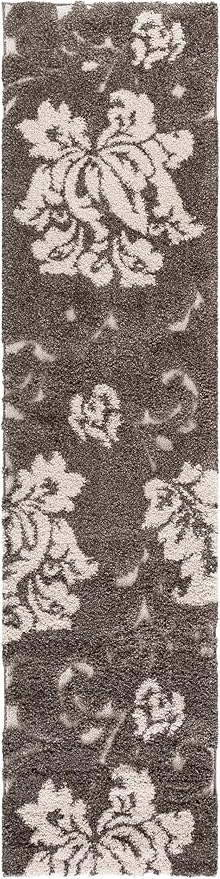 SAFAVIEH Florida Shag Collection Runner Rug - 2'3" x 9', Smoke & Beige, Floral Design, Non-Shedding & Easy Care, 1.2-inch Thick Ideal for High Traffic Areas in Living Room, Bedroom (SG458-7913)