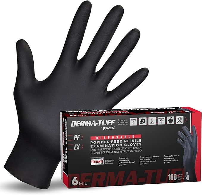 SAS Safety SAS - 66583-120 PACK Derma-Tuff Powder Free Nitrile Disposable Gloves, 6 Mil, 2XL 120 Ct, Latex Free, Black