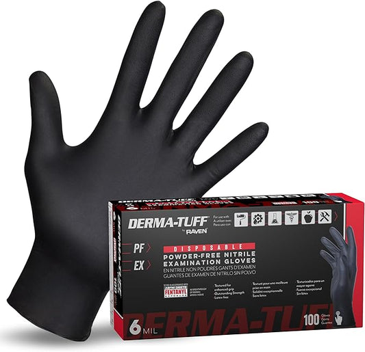 SAS Safety SAS - 66583-120 PACK Derma-Tuff Powder Free Nitrile Disposable Gloves, 6 Mil, 2XL 120 Ct, Latex Free, Black