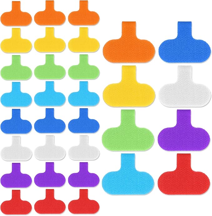 32 Pcs Cable Labels Multi Color Durable Cord Labels with Writable Surface Waterproof Cables Tags for Electronics Organization Self-Adhesive Nylon Wrap-It Cable Label for Electronics(8 Colors)