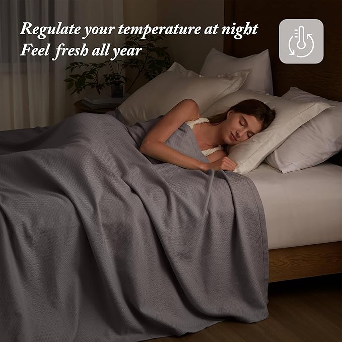 Madison Park Liquid Cotton Luxury Blanket Premium Soft Cozy 100% Ring Spun Cotton For Bed , Couch or Sofa, Twin, Gray