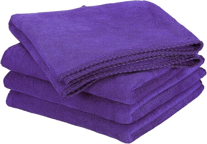 HARFINGTON 4 Pack Microfiber Cleaning Cloth, 20" x 10" Multi-Functional Cleaning Towels Reusable Absorbent Rags for Car Wash Kitchen Household Window Clean, Purple