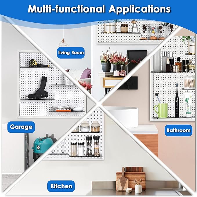 Kokone 6 Pack Pegboard Shelves for Storing or Displaying, 12x4 Inch Flat Display Shelves for Pegboard, Wall Pegboard Shelves Accessories Steel Tray for Garage Workshop Craft Room Organizer