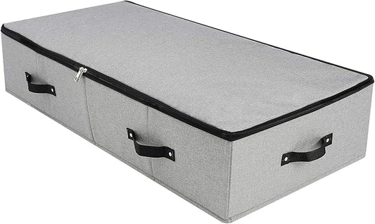 AMJ Large Sturdy Underbed Storage Box with Zip Lid, Rigid Sturdy Plastic Board inside, Handles on all sides, Dark Gray