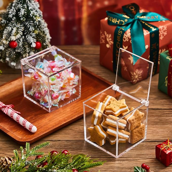 Blulu 8 Pcs Clear Acrylic Box with Lid Plastic Jewelry Mini Storage Box Mini Cube Containers for Candy and Tiny Jewelry Easter Party Favor(3.15 x 3.15 x 3.15 Inch,Flip Style)