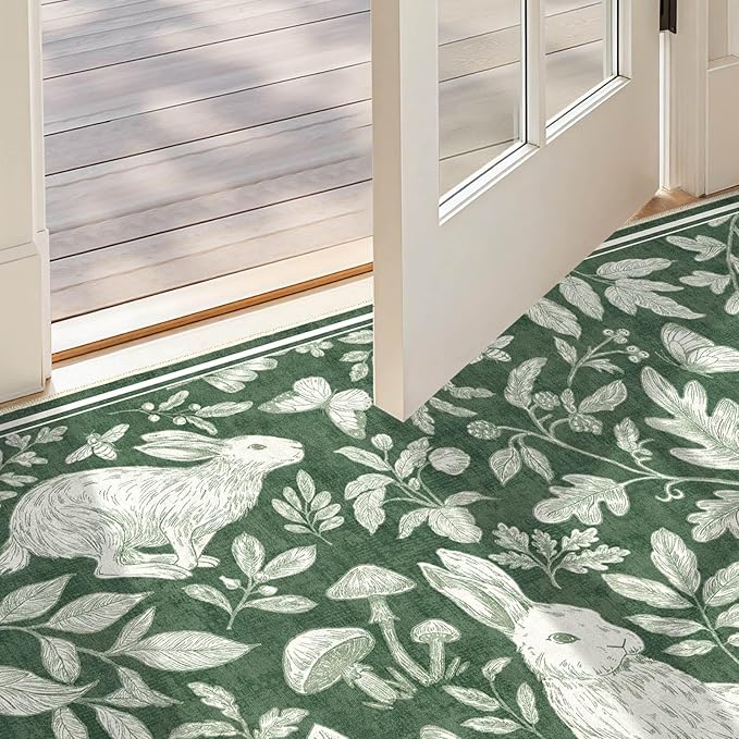 Vintage Living Room Area Rug 3x5 - Large Soft Washable Oriental Traditional Distressed Farmhouse Rugs for Bedroom - Indoor Floor Accent Carpet for Home Office House Decor -Easter Green