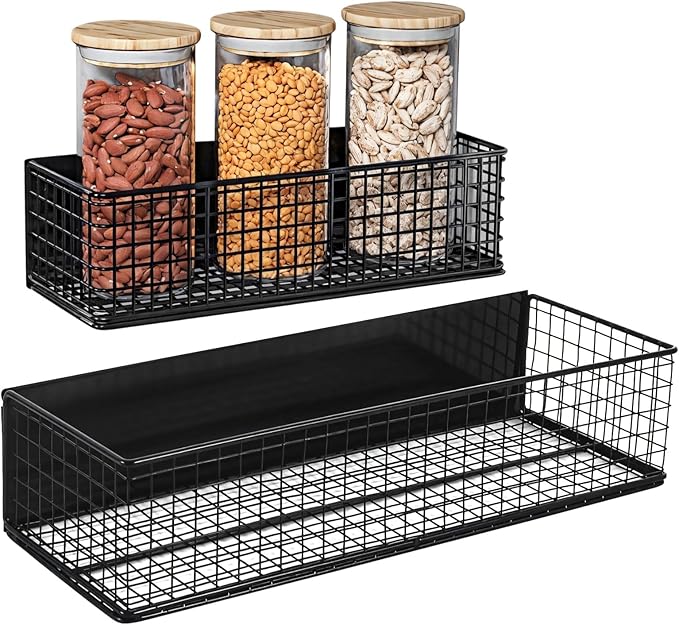 Strong Magnetic Shelf for Refrigerator - 2 Pcs Heavy Duty Metal Mesh Storage Basket Organizer,No Drill Spice Rack for Refrigerator Whiteboard Home Kitchen Office,2 Size