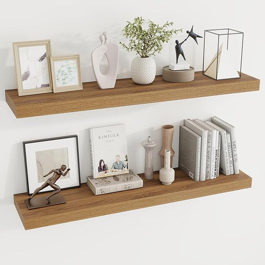 Dreamland 40 Inches Floating Shelves for Wall,9.3 Inch Deep Floating Shelves Set of 2, Large Display & Storage Shelf, Wall Shelf for Bathroom Bedroom Living Room Kitchen Office,Walnut