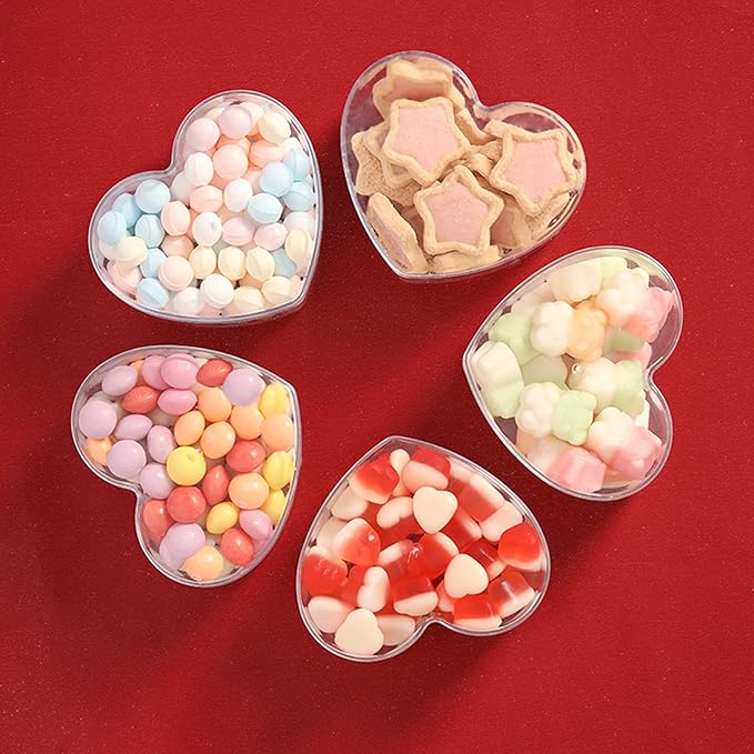 KissYou Acrylic Box with Lid Heart Shaped Box Small Containers with Lids 24 Pieces Heart Box Easter Clear Candy Jewelry Storage Box