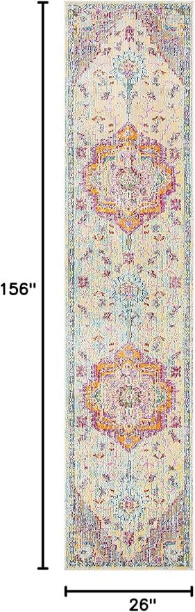 SAFAVIEH Crystal Collection Runner Rug - 2'2" x 13', Light Blue & Fuchsia, Medallion Distressed Design, Non-Shedding & Easy Care, Ideal for High Traffic Areas in Living Room, Bedroom (CRS501B)