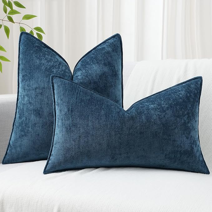 decorUhome Spring Couch Throw Pillow Covers 18x18 Set of 2, Decorative Soft Velvet Modern Cozy Chenille Pillow Cases with Elegant Design for Sofa Bed Living Room Home Decor, Poseidon