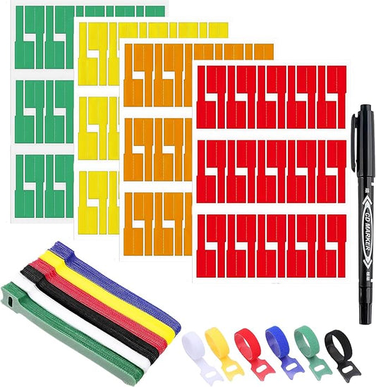 240-Piece Water-Resistant Cable Labels and Tags Kit with Marker - 10 Colors Hook & Loop Straps for Electronics, Home Office Wire Management, Cord Organizer, Color Coding Stickers