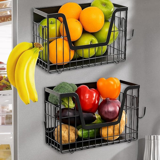Magnetic Shelf Basket for Refrigerator,Fridge Magnet Shelf Organizer,Side of Fridge Storage Bin,No Assembly Space Saving for Fruits,Veggies,Snacks-2 Pack