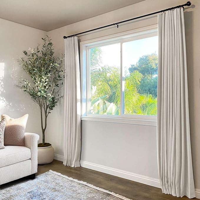 INOVADAY 100% Blackout Curtains for Bedroom, Black Out Curtains 96 Inch Long, Clip Rings Linen Blackout Drapes, Thermal Insulated Room Darkening for Living Room, 2 Panels - Beige,W50xL96