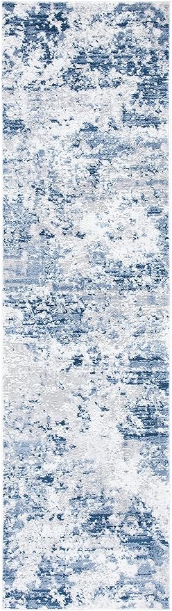 SAFAVIEH Amelia Collection Area Rug - 2'2" x 20' Runner, Navy & Grey, Modern Abstract Design, Non-Shedding & Easy Cleaning, Ideal for Living Room, Bedroom, Dining Space (ALA705N)