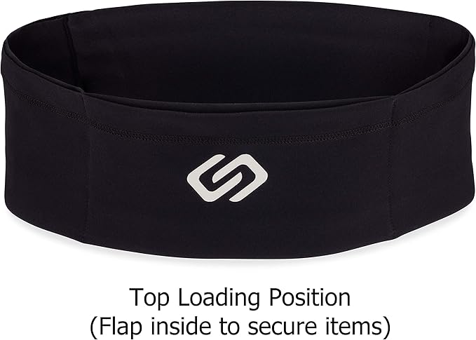 Sporteer VersaSlim Running Belt - Low-Profile Workout Waist Pack for Gym & HIIT - Zero-Bounce Minimalist Phone Holder for Activewear - Nylon Spandex Blend (Black, Large)