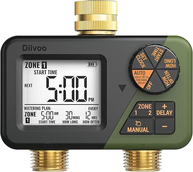 Brass Sprinkler Timer 2 Zone & Diivoo Electric Spray Bottle 2L/0.5 Gallon Bundle