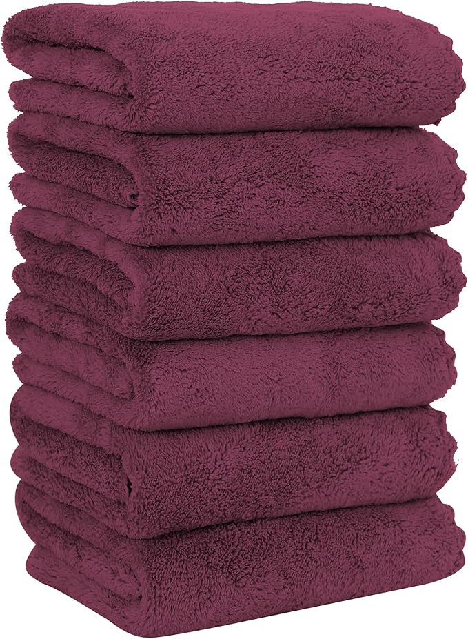 6 Pack Premium Hand Towels - Quick Drying - Microfiber Coral Velvet Highly Absorbent Towels - Multipurpose Use as Hotel, Bathroom, Shower, Spa, Hand Towel 16 x 28 inches (Burgundy)