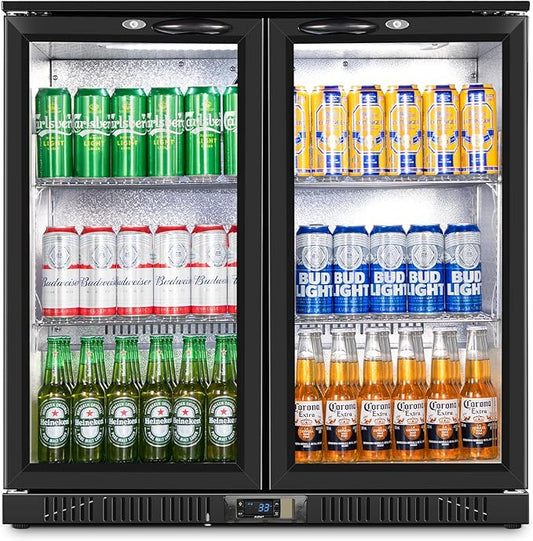 Beverage Refrigerator Drink Fridge, Back Bar Beer Fridge With 2 Glass Door, 35.5 In Height Beverage Cooler, Under Counter Refrigerator, Drink Cooler Undercounter Refrigerators, Outdoor Fridge