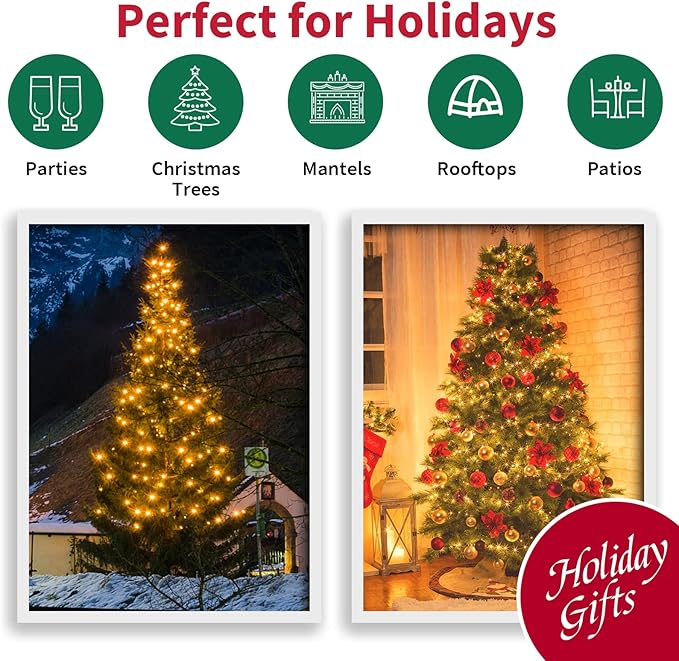 LAMPHOME Yellow LED Christmas Lights Indoor Outdoor, Connectable Yellow Warm White Christmas Tree Lights Green Wire, 64.8Ft Fairy String Light Plug in for Bedroom Wedding Xmas Tree Decorations