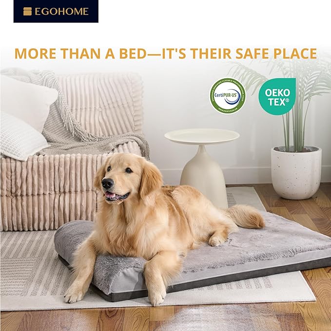 EGOHOME Waterproof Dog Beds for Large Dogs,Orthopedic Dog Bed with Pillow for Crate,Memory Foam Pet Bed Mat-Egg Crate Foam Support,Removable Washable Cover,Non-Slip Bottom-Grey,41x27x5.3 Inches