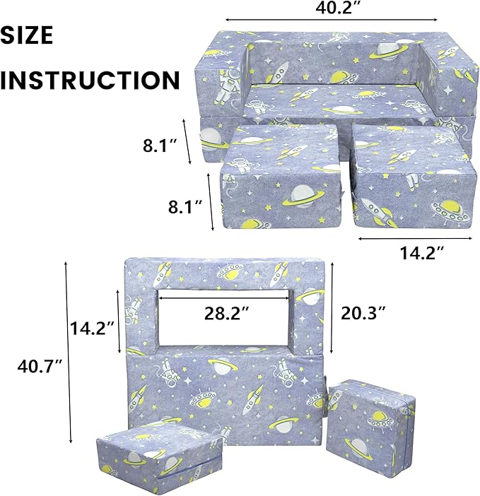 Kids Sofas, Foam Toddler Plush Couch Armchair,Glow in The Dark Children Play Convertible Sofa Set, Playroom Fold Out Sofa Bed for Boys Girls