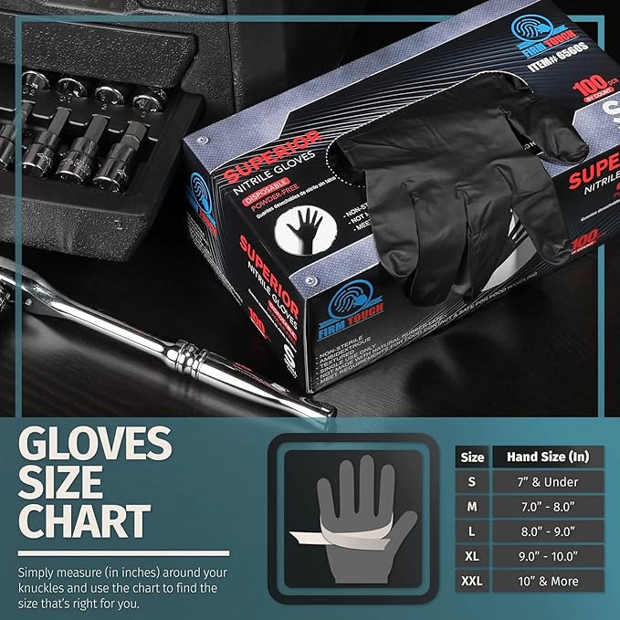 Glove Station Nitrile Disposable Gloves - Powder-Free, Latex-Free, Textured Grip, Food Grade Rated Household Gloves - Ideal for Cleaning, Cooking Use -Black - 6MIL - XL (100 Count)