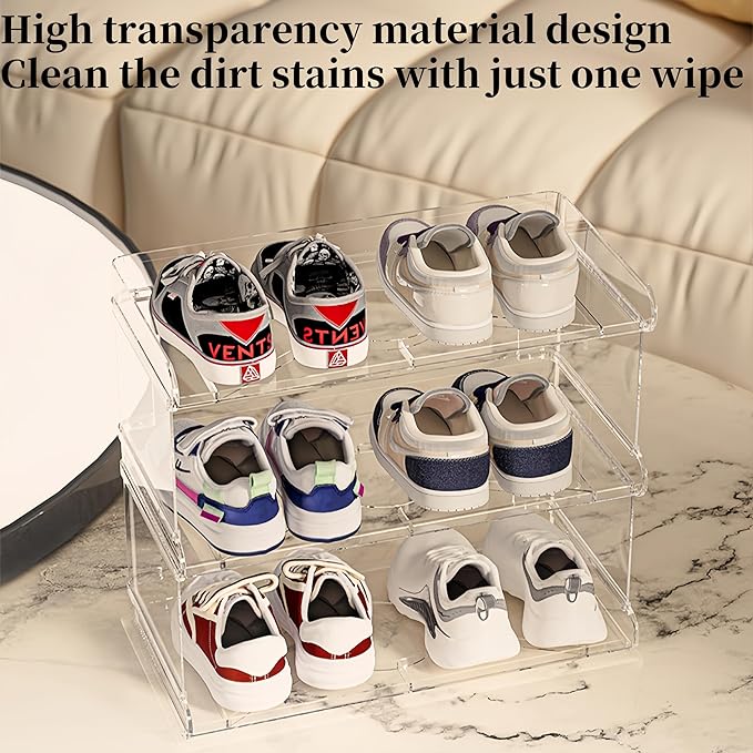 4 Tiers Acrylic Kids Shoe Rack,Shoe Organizer Storage for Shoe and Boot,Clear Shoes Shelf for Closet,Shoe Organizer for Entryway,for Hallway,Small Spaces,Garage,Closet (Clear, Medium, 4)