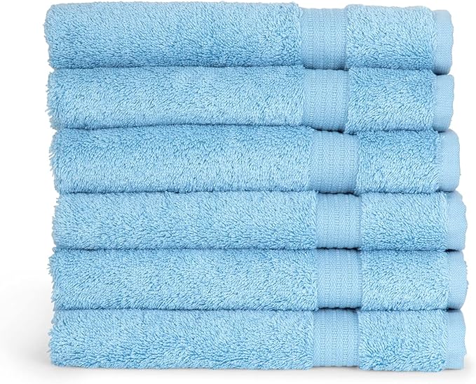 TowelSelections Soft and Absorbent Towels Cotton for Bathroom Hotel Shower Spa Gym, 4 Hand Towels Sky Blue