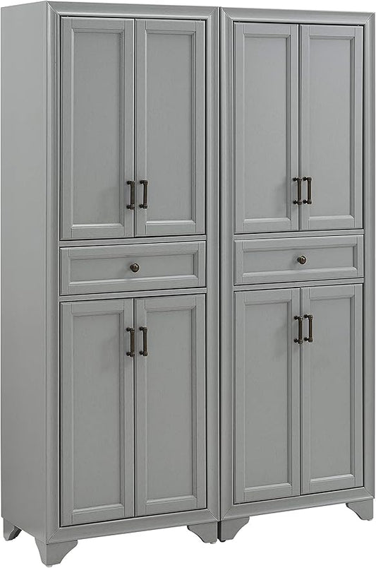 Crosley Furniture Tara 2-Piece Pantry Storage Cabinet Set with Shelves, Kitchen, Dining, or Laundry Room, Distressed Gray