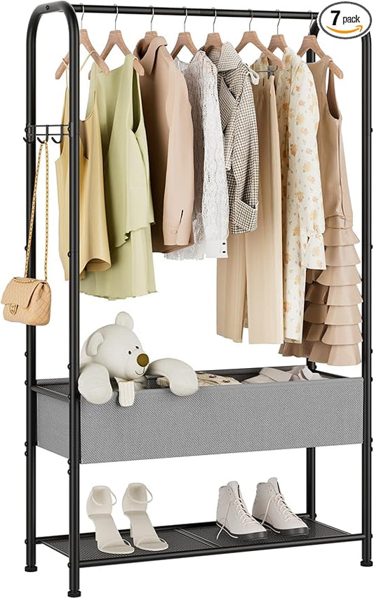 Freestanding Metal Garment Rack - Heavy Duty Coat & Clothes Hanger for Hanging/Drying, Portable Closet Storage for Laundry Room/Bedroom, Black