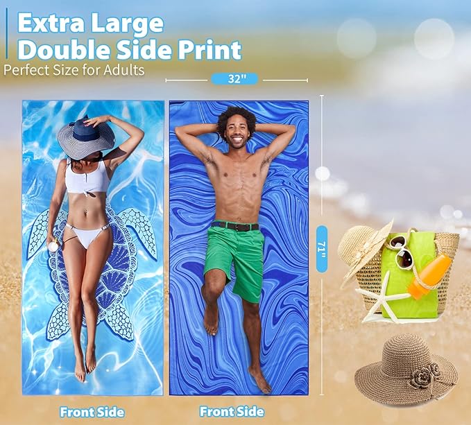 4 Pack Microfiber Thin Beach Towel Lightweight 71x32 Oversized Extra Large Sand Free Towels Quick Dry for Travel Pool Yoga Gym Sports Beach Accessories Vacation Essential Gift
