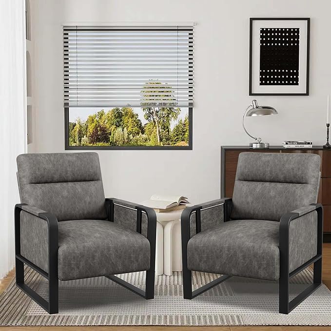 Modern Accent Chair with Tray Table PU Leather Upholstered Armchair for Bedroom Leisure Living Room Chairs Office Chair Grey