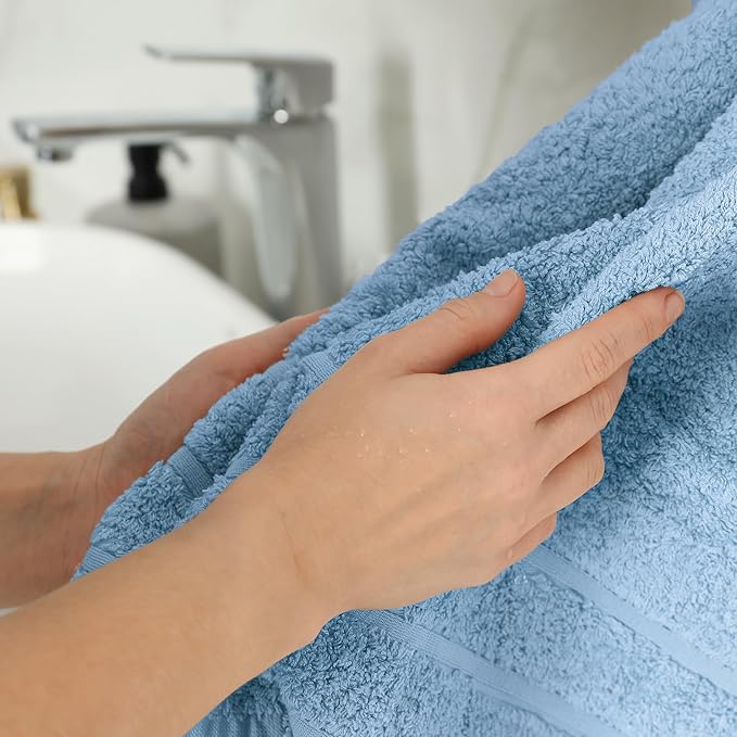 100% Cotton Hand Towels for Bathroom – Soft & Absorbent Towel Set– Pack of 6 Small Towel (34x20in) – Quick Dry Luxury Cotton Hand Towels – Sky Blue