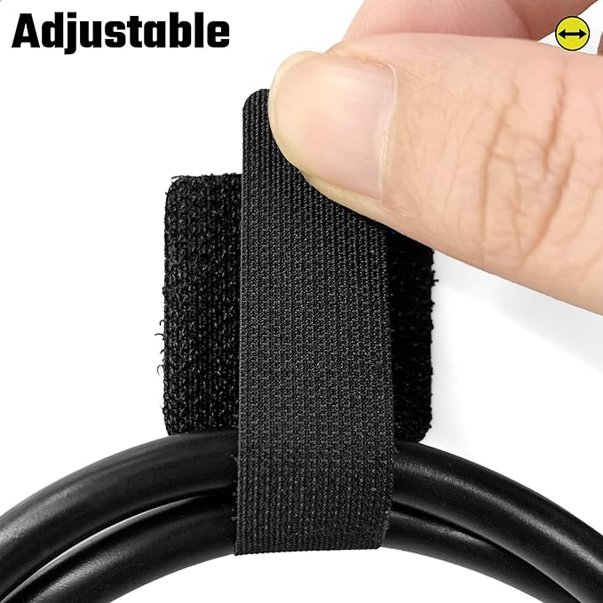 40 PCS Hook and Loop Cable Ties, Self Adhesive Cable Straps, Cable Management Under Desk, Adjustable Cord Organizers for Office Home and Kitchen, Black