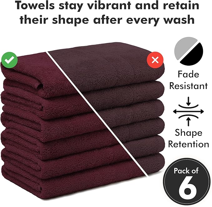 100% Cotton Hand Towels for Bathroom – Soft & Absorbent Towel Set– Pack of 6 Small Towel (34x20in) – Quick Dry Luxury Cotton Hand Towels – Burgundy