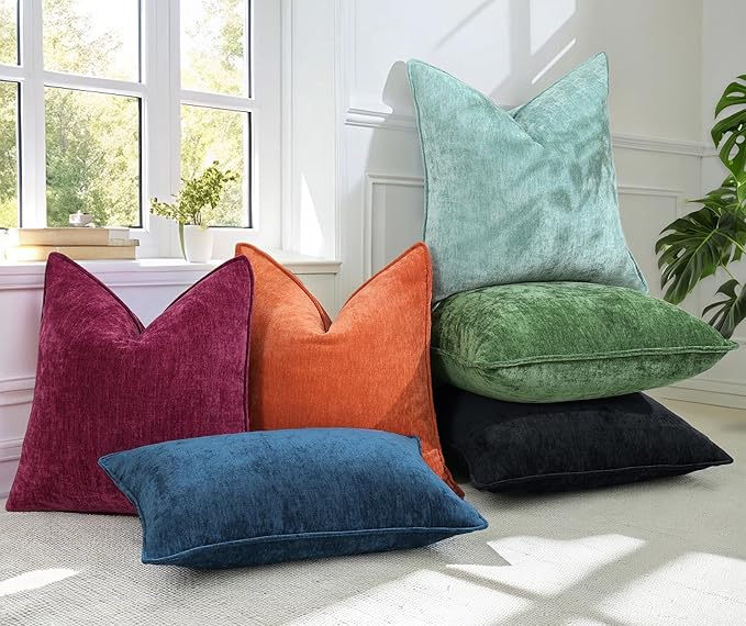 decorUhome Spring Couch Euro Sham Throw Pillow Covers 26x26 Set of 2, Decorative Soft Velvet Modern Cozy Chenille Pillow Cases with Elegant Design for Sofa Bed Living Room Home Decor, Rust