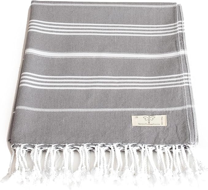 SMYRNA TURKISH COTTON Beach Blanket – Sand-Free Oversized Beach Throw 50x60 – Quick-Dry Lightweight Turkish Towel for Beach, Pool, Picnic & Outdoor Travel – Eco-Friendly Recycled Cotton, Dark Gray