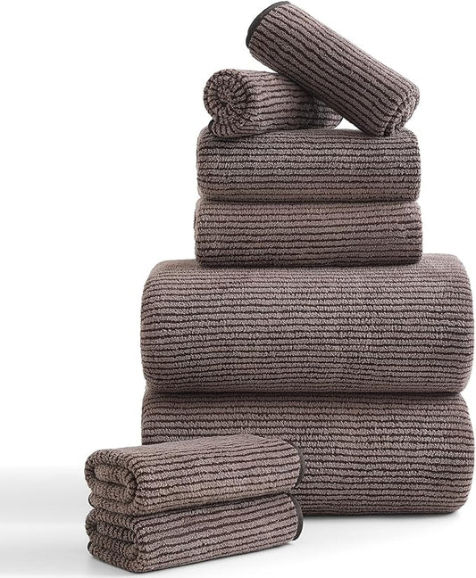 8-Piece Premium Towel Set for Bathroom|2 Oversized Large Bath Sheet,2 Hand Towels,4 Washcloths|Soft Cozy Highly Absorbent Fast Dry Microfiber Shower Towel Set for Hotel Bathroom Essentials,Dark Brown