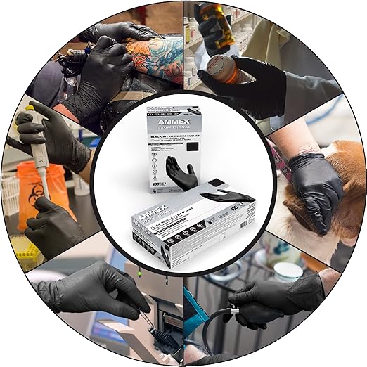 AMMEX Black Nitrile Disposable Exam Gloves 3 Mil, Latex & Powder Free, Food-Safe, Textured Non-Sterile, X-Large, Case of 1000